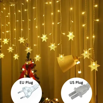 눈송이 조명 줄 요정 램프 8가지 모드 EU 220V US 110V 크리스마스 조명 크리스마스 장식 방 장식 LED 커튼 조명